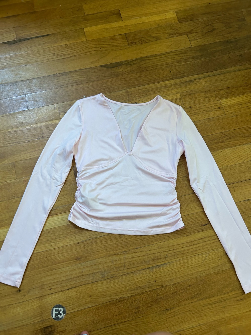 SHEIN Light Pink Long Sleeve V-Neck Ruched Top